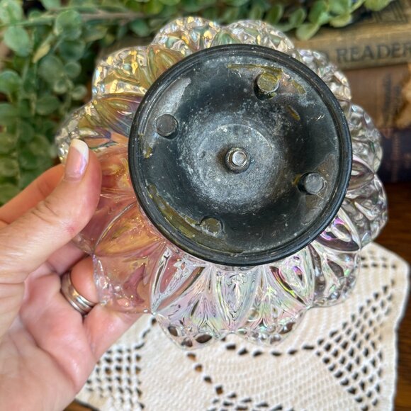 Vintage Iridescent Footed Crystal Candy Dish - Picture 9 of 13
